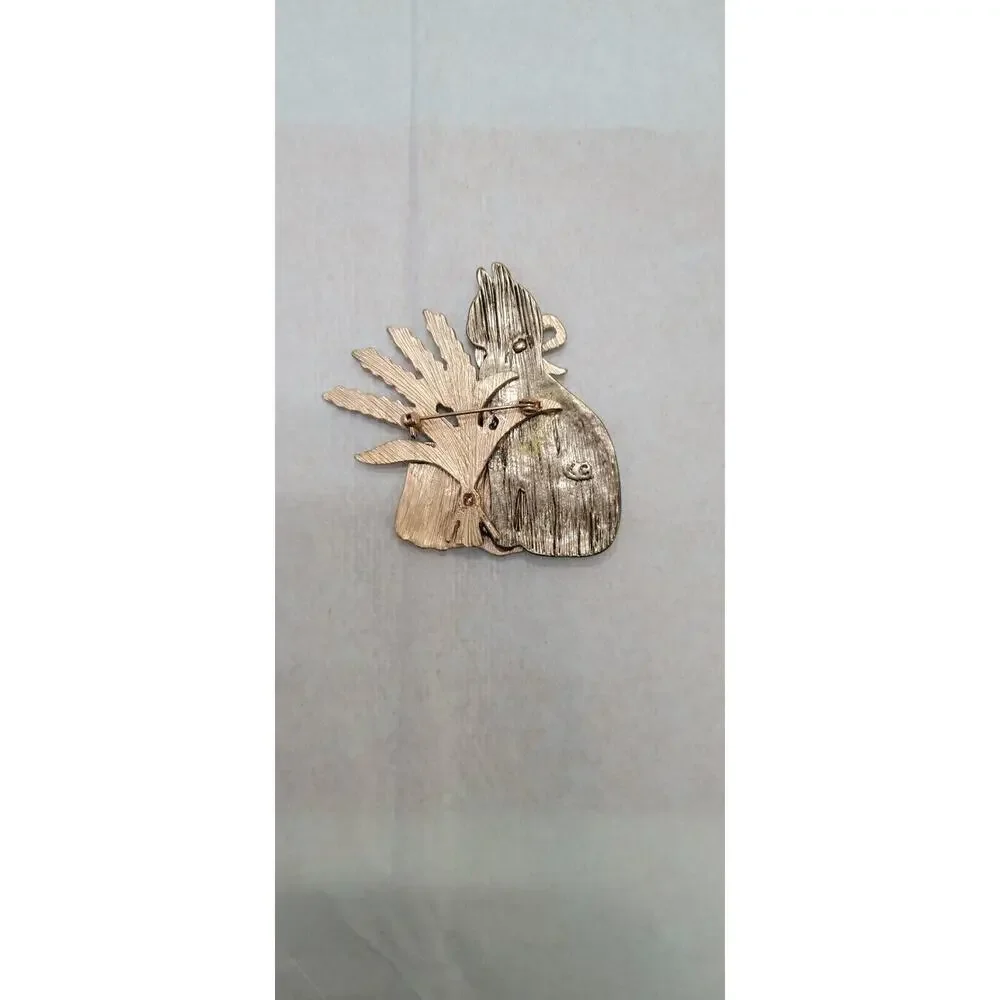 Kenneth Cole Signed Gold Tone Fall Pumpkin Cat Blue Gem Bowtie Brooch 2.5" x 2" - Picture 4 of 4